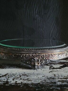 Antique Silverplate Plateau Mirror Van Bergh Co. Quadruple Plate Display Stand